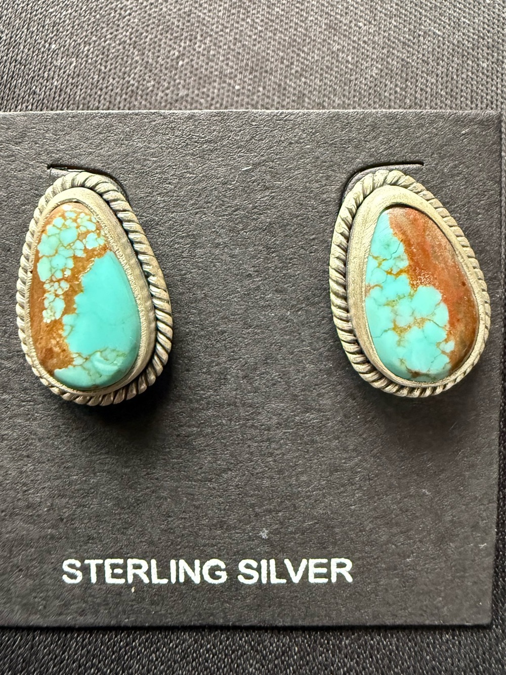 Number 8 turquoise stud earrings. .925 sterling silver